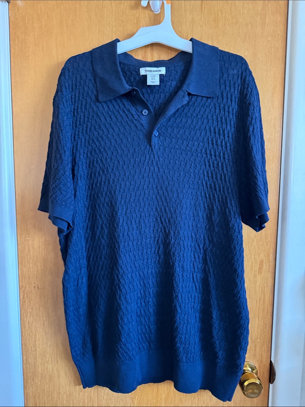 Thom Browne Navy Textured Short-Sleeve Polo